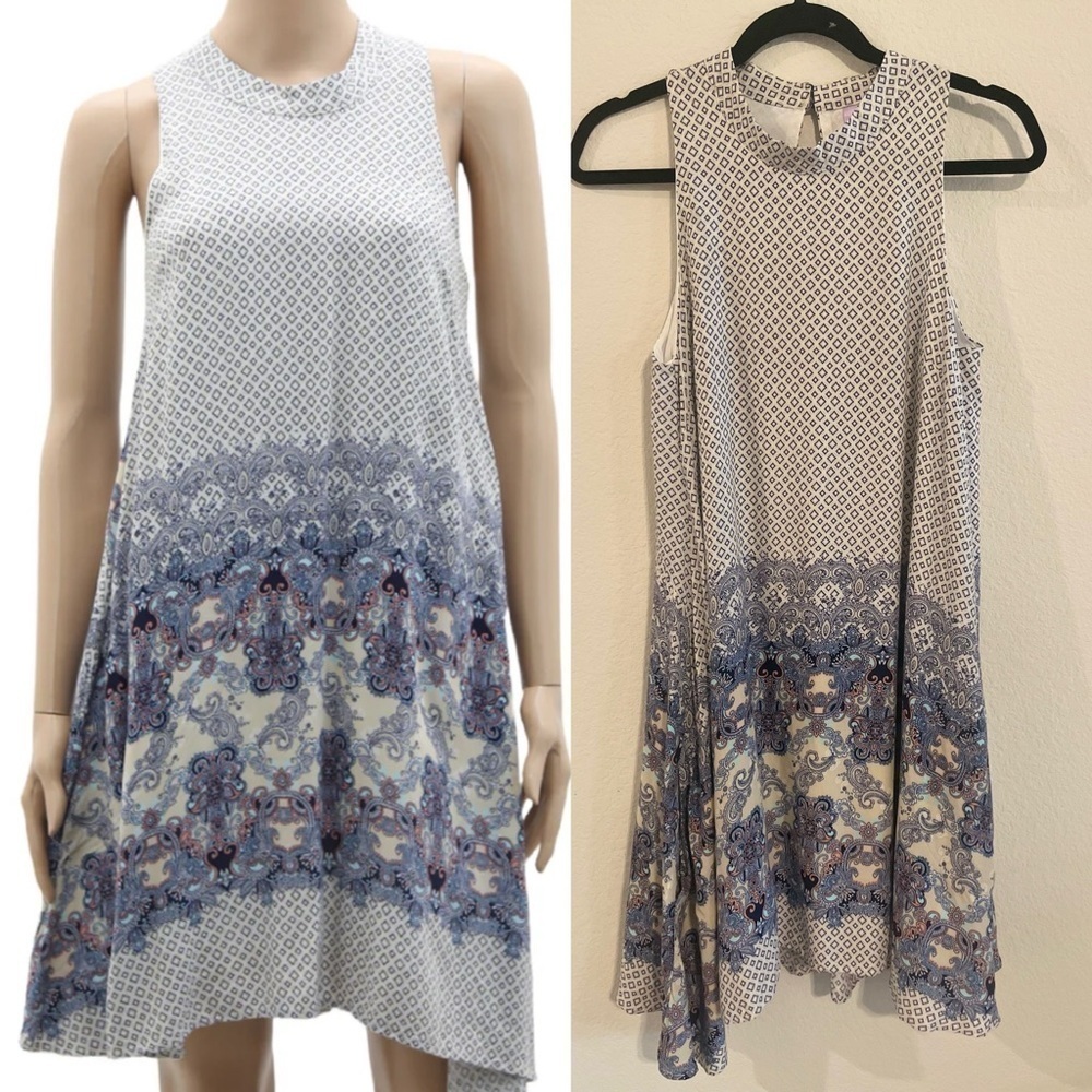 Alya Francesca's Women Midi Dress Medium White Blue Halter Floral Lagenlook